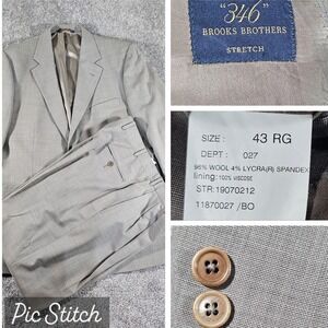 Brooks Brothers 346 Stretch Men's 43 RG tan Wool Blend 2 piece Suit